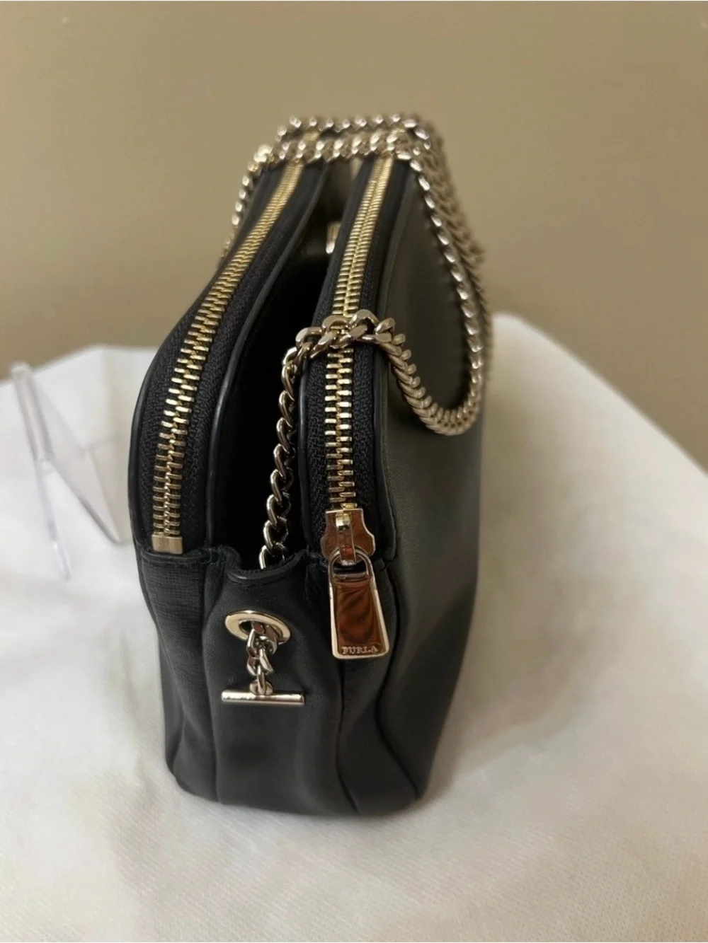 Furla Leather Double zipper Crossbody EUC